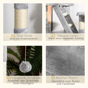PawHut Drapak dla kota Drapak do ostrzenia pazurów Drzewko wspinaczkowe kot sizal wysokość do sufitu regulowany jasnoszary