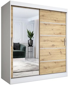 Szafa na ubrania przesuwna 180 cm biel + dąb artisan - Ebia 5X