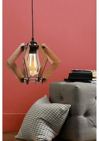 Czarna lampa sufitowa z drewnianym kloszem – Squid Lighting