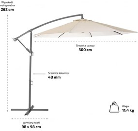 Ogrodowy składany parasol przeciwsłoneczny SOLIMARE 300 cm, niebieski