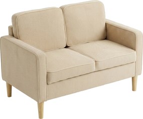 HOMCOM Sofa 2-osobowa z 2 poduszkami dekoracyjnymi, schowek nogi z litego drewna Mała nowoczesna dwuosobowa kanapa sztruks 117 x 63 x 79 cm Beżowy | Aosom PL