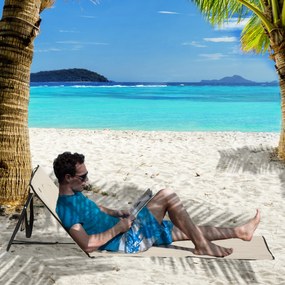 Outsunny Leżak plażowy, składany, regulowane oparcie, boczna kieszeń, miękko wyściełany, stalowy stelaż, Beżowy, 142x51x40cm