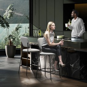 HOMCOM Zestaw 2 hokerów barowych, hoker bistro z podnóżkiem, welurowe obicie, stalowe nogi, do jadalni, 45 x 49 x 102 cm, jasnoszary | Aosom PL