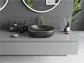 Mexen Viki umywalka nablatowa 48 x 35 cm, czarna mat/złota rant - 21054875