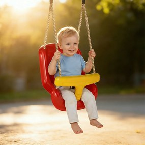 AIYAPLAY Regulowana huśtawka dla niemowląt, rosnąca z dzieckiem — siedzisko z oparciem i barierką bezpieczeństwa, dla dzieci 9-36 miesięcy, Czerwony | Aosom PL