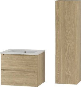 Zestaw do Łazienki 60cm Szafka z Umywalką Słupek Dąb Olejowany Etna