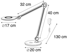 Designerska lampa stołowa szara z diodą LED i bezprzewodową ładowarką - DonDesignerski Oswietlenie wewnetrzne