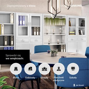 Biurowa przeszklona szafa metalowa na akta z szufladami EDMUND, 900 x 1850 x 400 mm, szara