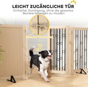 PawHut Wolnostojąca bramka dla zwierząt, bramka dla psa z drzwiami, 4 panele, do korytarza, schodów, ościeżnicy, MDF, stal | Aosom PL
