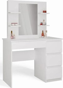 Biała prawostronna toaletka z lustrem i regałem  W4-Z10