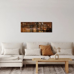Obraz miasta nocą (z zegarem) (90x30 cm)