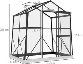 Outsunny Szklarnia z Aluminium Czarna 131x192x203cm | Aosom PL