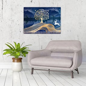 Obraz na szkle jelenia w pełni księżyca (70x50 cm)