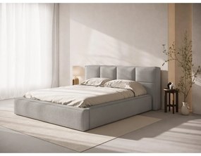 Jasnoszare tapicerowane łóżko dwuosobowe ze schowkiem i stelażem 200x200 cm Simon – Micadoni