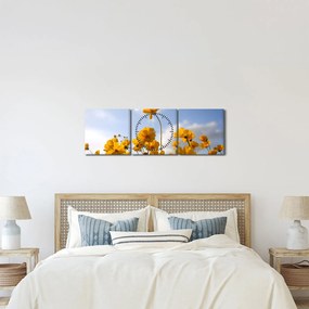 Obraz pola z jasnożółtymi kwiatami (z zegarem) (90x30 cm)