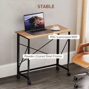 HOMCOM Składane Biurko na Kółkach, Oszczędzające Miejsce, Stal, MDF, Dąb