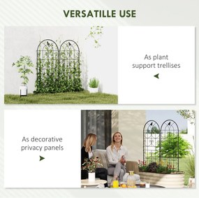 Metalowa Pergola Outsunny, Zestaw 2szt. do Wbijania, Odporna na Rdzę, z Motywem Ptaków na Rośliny Pnące 50x120 cm, Czarna