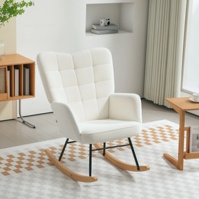 HOMCOM Fotel Bujany w Wyglądzie Fleece z Podłokietnikami, Ergonomiczny Fotel na Drewnianych Płozach, do Salonu, Sypialni, Biały