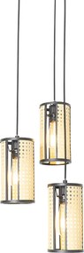 Orientalna lampa wisząca czarna z rattanu 3-światłowa okrągła - Akira