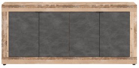 Komoda Czterodrzwiowa BLAGO 180 cm Czarny/Surowy Dąb Loft