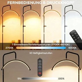HOMCOM Lampa stojąca z obracaną głowicą 350° 7 temperatur barwowych i uchwytem na telefon | Aosom PL