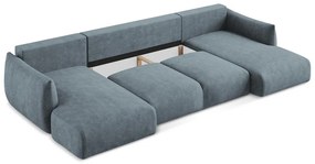 Niebieski rozkładany narożnik z tkaniny szenilowej (w kształcie litery U) Leila – Makamii