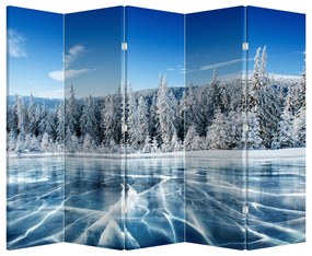 Parawan - Zamarznięte jezioro i pokryte śniegiem drzewa (210x170 cm)