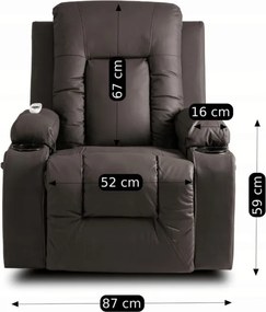 Fotel Masujący BOX Rozkładany Wypoczynkowy z Podnóżkiem Ciemnobrązowy Ekoskóra Nowoczesny