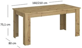 Stół Rozkładany Prostokątny Drewniany do Jadalni OPIA 160-210 cm Dąb Artisan Klasyczny