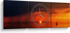 Obraz zachodu słońca z żaglówką (z zegarem) (90x30 cm)