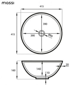 Umywalka ceramiczna nablatowa okrągła biała błyszcząca bez otworu na baterię 41 cm MALO