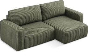 Zielony sztruksowy rozkładany/ze schowkiem narożnik (prawostronny/z szezlongiem) Kona – Makamii