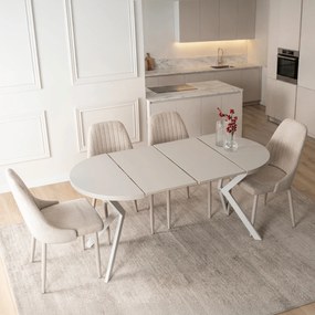 Stół Okrągły Rozkładany DORIAN 80-160 cm Kaszmir/Biały Nowoczesny