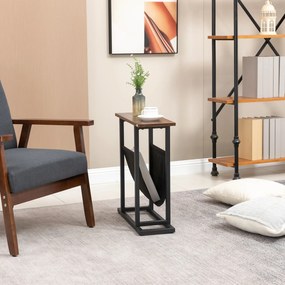 HOMCOM Stolik pomocniczy, stolik nocny, smukła konstrukcja, z kieszenią na materiały, stal, ciemnobrązowy+czarny, 49 x 19 x 55 cm