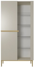 Witryna Nicole 100 cm z ryflowanym frontem - kaszmir / złote nóżki