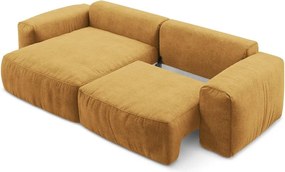 Musztardowy rozkładany narożnik z tkaniny szenilowej (lewostronny/z szezlongiem) Kuki – Makamii