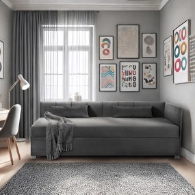 Łóżko Tapczan Młodzieżowe KARO 2 90x200 cm Narożne Szare Welurowe