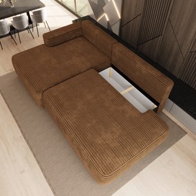 Masseno Narożnik AVINI z funkcją spania i pojemnikiem na pościel Narozniki L, Rozkładana sofa - Miedziany, TILIA 56
