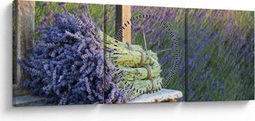 Obraz - Pęczki lawendy (z zegarem) (90x30 cm)