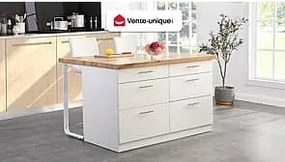 Centralna wyspa kuchenna z 6 szufladami z płyty MDF i metalu - Biały i naturalny jasny - ALEGRITA