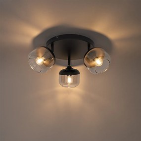 Designerski reflektor czarny ze złotem i przydymionym szkłem 3-punktowy okrągły - Kyan