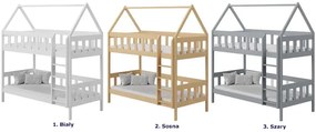 Szare łóżko piętrowe dziecięce domek z 2 materacami - Varcon 3X 180x80 cm