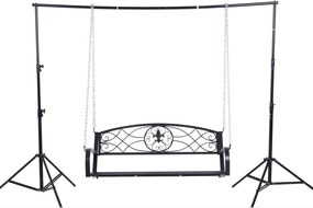 Outsunny huśtawka ogrodowa 2-osobowa z łańcuchami metalowa czarna elegancka 132x63x58cm | Aosom PL