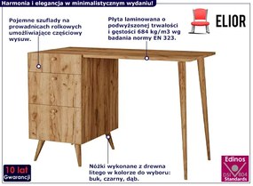 Skandynawskie biurko z szufladami dąb craft Uvefi 8X