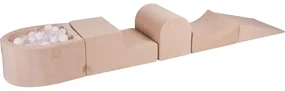 Piankowy Zestaw Do Zabawy Z Suchym Basenem 57x45x30cm/100 Piłek 7cm, Plac Zabaw Dla Dziecka, 5 Elementów, Welurowy, Ecru, Piłki: Białe, Transparentne - Meowbaby®
