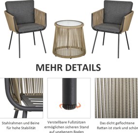 Outsunny 3-częściowy zestaw mebli ogrodowych plecionka z tworzywa sztucznego szary elegancki | Aosom PL