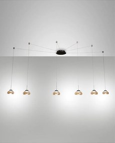 Lampa wisząca LED Arabella z metalu i bursztynowego szkła dmuchanego 3547-46-125 Fabas Luce