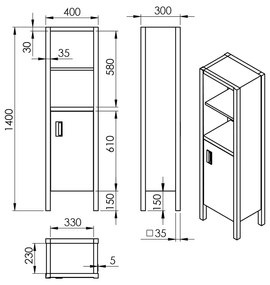 Brązowa wysoka wąska szafka łazienkowa z litego drewna świerkowego 40x140 cm Brand – Sapho