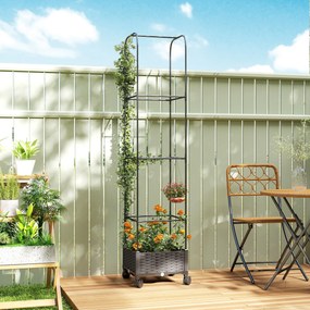 Outsunny Podwyższona grządka z kratką mobilna skrzynka na rośliny z rolką i otworem odpływowym, skrzynka 40 x 40 x 185 cm | Aosom PL
