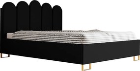 Łóżko tapicerowane MALAGA, wezgłowie, obicie VELUTTO, pojemnik na pościel, podnośnik gazowy, wysokość spania 39 cm, 120x200 cm, Czarny